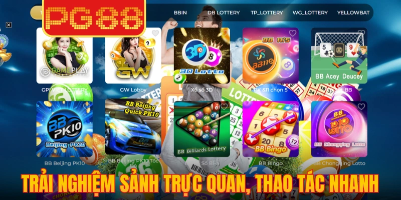 Trải nghiệm sảnh trực quan, thao tác nhanh, thuận tiện với xổ số PG88